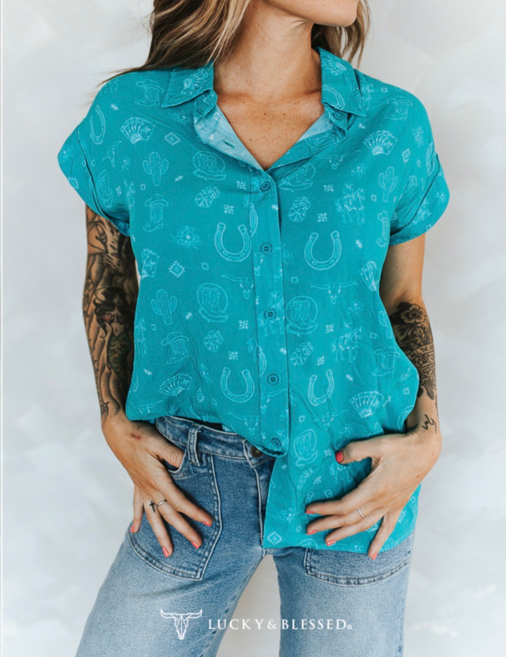 Turquoise Trails Western Button Down
