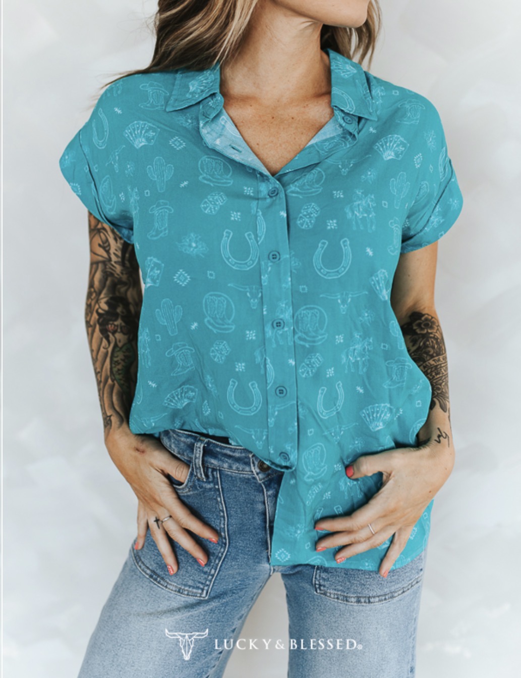 Turquoise Trails Western Button Down