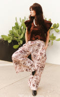Beige Western Print Wide Leg Pant