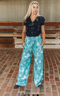 Turquoise Western Print Wide Leg Pant